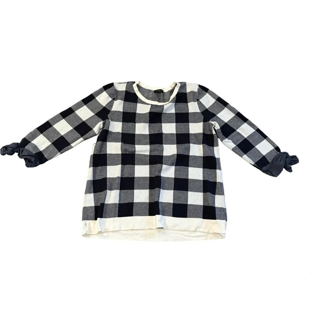 EUC Old Money Talbots Checked Sweater 3/4 sleeve with bows Med Preppy MUST - Picture 4 of 8